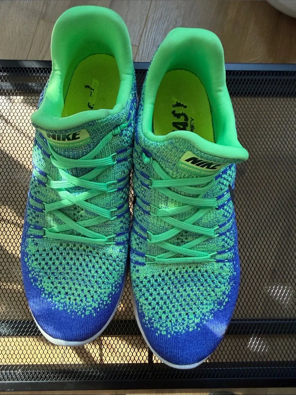 Nike Men’s Flyknit Running Shoes - Blue & Neon Green